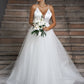 A-Line/Princess Tulle Ruffles V-neck Sleeveless Sweep/Brush Train Wedding Dresses DEP0006579