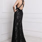 Sheath/Column V-neck Sleeveless Long Lace Dresses DEP0004234