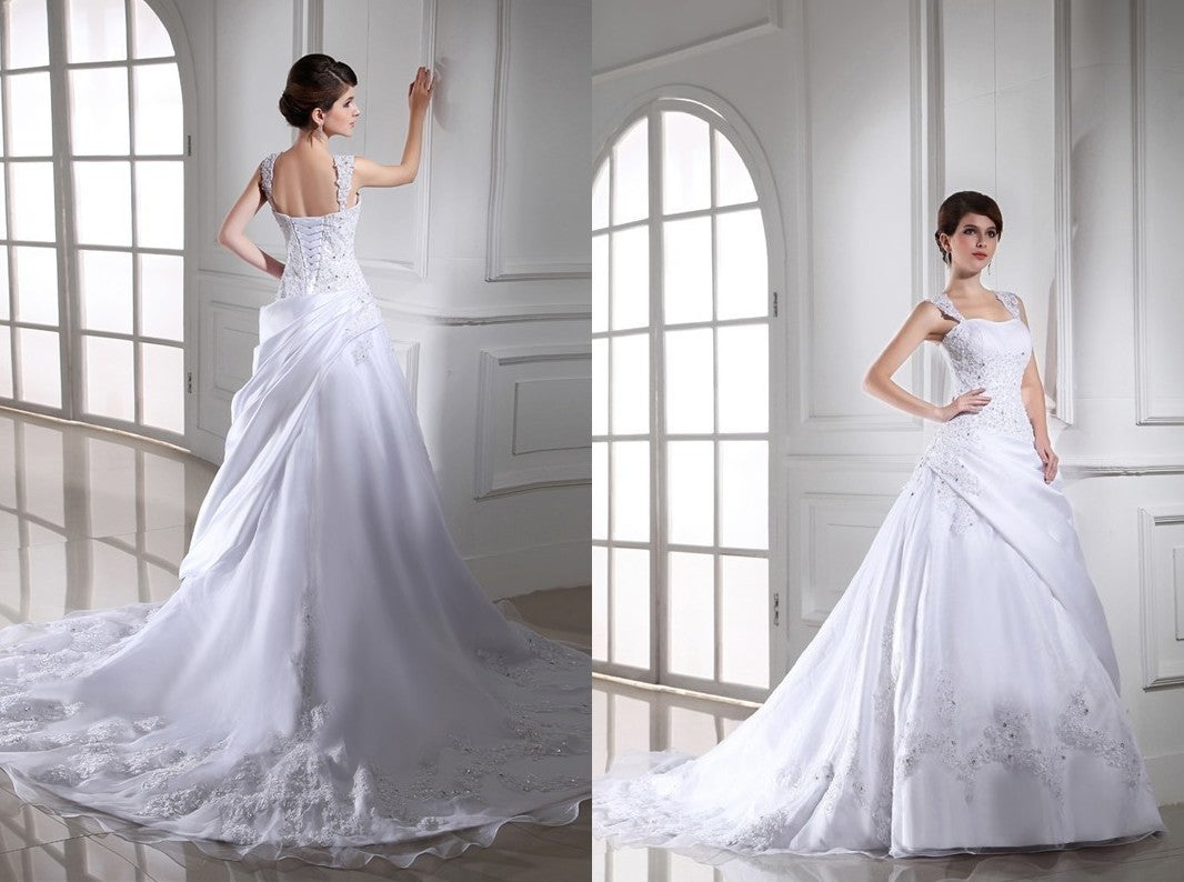 Ball Gown Beading Sleeveless Long Satin Organza Wedding Dresses DEP0006759