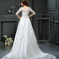 A-Line/Princess Bateau Lace 1/2 Sleeves Long Satin Wedding Dresses DEP0006562