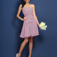A-Line/Princess Strapless Hand-Made Flower Sleeveless Short Chiffon Bridesmaid Dresses DEP0005650