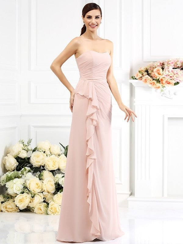 A-Line/Princess Sweetheart Pleats Sleeveless Long Chiffon Dresses DEP0004364