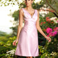 A-Line/Princess V-neck Pleats Sleeveless Short Satin Bridesmaid Dresses DEP0005672