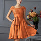 A-Line/Princess Scoop Short Sleeves Lace Short Chiffon Bridesmaid Dresses DEP0005086