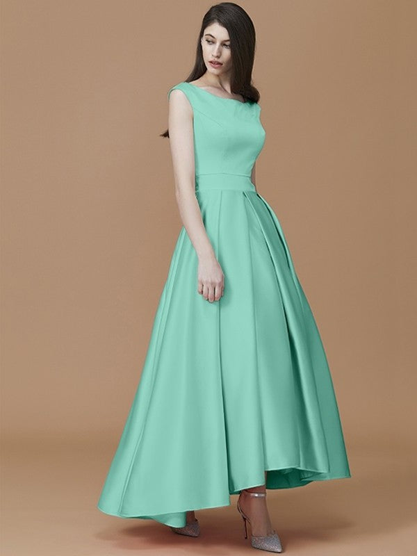 A-Line/Princess Bateau Sleeveless Asymmetrical Ruffles Satin Bridesmaid Dresses DEP0005281