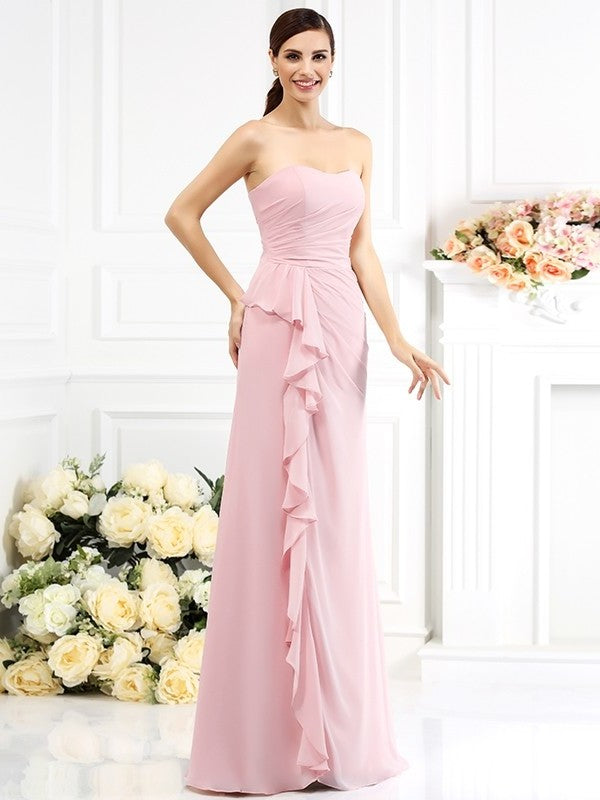 A-Line/Princess Sweetheart Pleats Sleeveless Long Chiffon Dresses DEP0004364