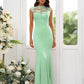 Trumpet/Mermaid Charmeuse Applique High Neck Sleeveless Floor-Length Bridesmaid Dresses DEP0004924