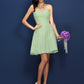 A-Line/Princess Sweetheart Lace Pleats Sleeveless Short Satin Bridesmaid Dresses DEP0005420