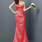 Trumpet/Mermaid Strapless Pleats Sleeveless Long Satin Bridesmaid Dresses DEP0005027