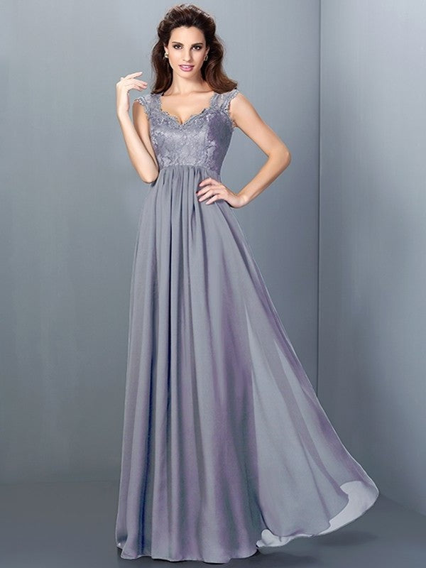A-Line/Princess Scoop Lace Sleeveless Long Chiffon Bridesmaid Dresses DEP0005303