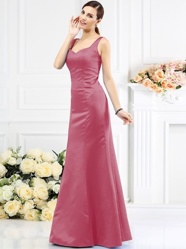 Sheath/Column Straps Sleeveless Long Satin Bridesmaid Dresses DEP0005554