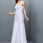 A-Line/Princess Strapless Ruched Sleeveless Long Satin Bridesmaid Dresses DEP0005407