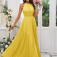 A-Line/Princess Chiffon Ruffles Halter Sleeveless Floor-Length Bridesmaid Dresses DEP0004922