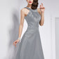 A-Line/Princess Scoop Sleeveless Pleats Short Elastic Woven Satin Bridesmaid Dresses DEP0005103