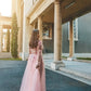 A-Line/Princess Tulle Applique Long Sleeves V-neck Floor-Length Dresses DEP0001850
