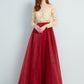 A-Line/Princess Sheer Neck Floor-Length Long Sleeves Applique Organza Dresses DEP0002489