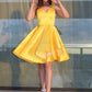 A-Line/Princess Sleeveless Straps Satin Ruffles Short/Mini Homecoming Dresses DEP0004385