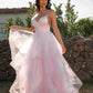 A-Line/Princess Tulle Ruffles V-neck Sleeveless Floor-Length Dresses DEP0001569