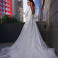 A-Line/Princess V-neck Long Sleeves Lace Applique Sweep/Brush Train Wedding Dresses DEP0005920