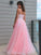 A-Line/Princess Tulle V-neck Applique Sleeveless Floor-Length Dresses DEP0001584