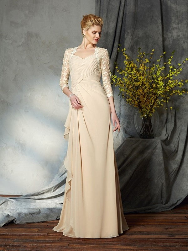 A-Line/Princess Sweetheart Lace 3/4 Sleeves Long Chiffon Mother of the Bride Dresses DEP0007175