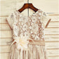 A-line/Princess Scoop Short Sleeves Hand-made Flower Tea-Length Lace Flower Girl Dresses DEP0007728