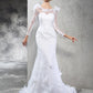Sheath/Column Sheer Neck Hand-Made Flower Long Sleeves Long Satin Wedding Dresses DEP0006923