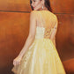 A-Line/Princess Tulle Spaghetti Straps Applique Sleeveless Short/Mini Homecoming Dresses DEP0004161