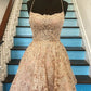 A-Line/Princess Lace Applique Spaghetti Straps Sleeveless Short/Mini Homecoming Dress DEP0002530