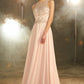 A-Line/Princess Scoop Sleeveless Chiffon Crystal Floor-length Dresses DEP0002399
