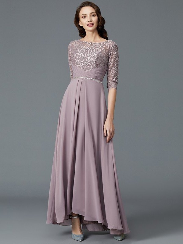 A-Line/Princess 1/2 Sleeves Scoop Asymmetrical Chiffon Mother of the Bride Dresses DEP0007047