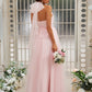 A-Line/Princess Tulle Ruffles Halter Sleeveless Floor-Length Bridesmaid Dresses DEP0004966