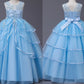 A-Line/Princess Tulle Applique Scoop Sleeveless Floor-Length Flower Girl Dresses DEP0007513