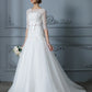 A-Line/Princess 1/2 Sleeves Scoop Lace Court Train Tulle Wedding Dresses DEP0006509