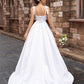 A-Line/Princess Satin Ruffles Straps Sleeveless Sweep/Brush Train Wedding Dresses DEP0006084
