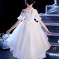 A-Line/Princess Tulle Applique Scoop Short Sleeves Asymmetrical Flower Girl Dresses DEP0007509