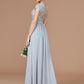 A-Line/Princess Jewel Short Sleeves Lace Floor-Length Chiffon Bridesmaid Dresses DEP0005264