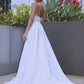 A-Line/Princess V-neck Satin Applique Sleeveless Sweep/Brush Train Wedding Dresses DEP0006405