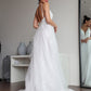 A-Line/Princess Lace Ruffles V-neck Sleeveless Sweep/Brush Train Wedding Dresses DEP0006454