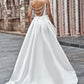 A-Line/Princess Satin Spaghetti Straps Ruffles Sleeveless Sweep/Brush Train Wedding Dresses DEP0006168