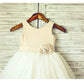 A-line/Princess Straps Sleeveless Hand-made Flower Tea-Length Tulle Flower Girl Dresses DEP0007856
