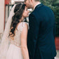 A-Line/Princess Lace V-neck Ruched Short Sleeves Floor-Length Wedding Dresses DEP0005893