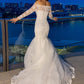 Trumpet/Mermaid Lace Tulle Long Sleeves Off-the-Shoulder Sweep/Brush Train Wedding Dresses DEP0005958
