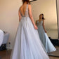 A-Line/Princess V-neck Beading Tulle Sleeveless Floor-Length Dresses DEP0001489