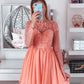A-Line/Princess Bateau Long Sleeves Short/Mini Applique Chiffon Homecoming Dresses DEP0004687