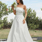 A-Line/Princess Satin Ruched Strapless Sleeveless Sweep/Brush Train Wedding Dresses DEP0007016