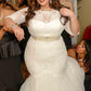 Trumpet/Mermaid Lace Tulle Off-the-Shoulder 1/2 Sleeves Sweep/Brush Train Wedding Dresses DEP0006239