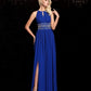 A-line/Princess Jewel Beading Sleeveless Long Chiffon Dresses DEP0003108