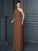 Sheath/Column One-Shoulder 3/4 Sleeves Long Chiffon Bridesmaid Dresses DEP0005047