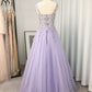 A-Line/Princess Tulle Beading V-neck Sleeveless Floor-Length Dresses DEP0001531